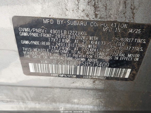 Продаж на аукціоні авто 2025 Subaru Forester Premium, vin: JF2SLDDC1SH573409, номер лоту: 44961794