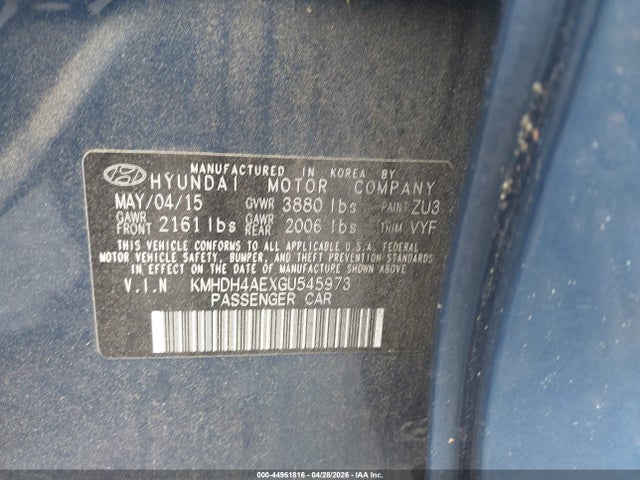 Продаж на аукціоні авто 2016 Hyundai Elantra Se, vin: KMHDH4AEXGU545973, номер лоту: 44961816
