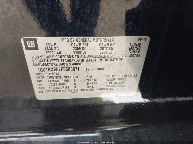 44961817 :رقم المزاد ، 1GC1KXE87FF680071 vin ، 2015 Chevrolet Silverado 2500hd High Country مزاد بيع