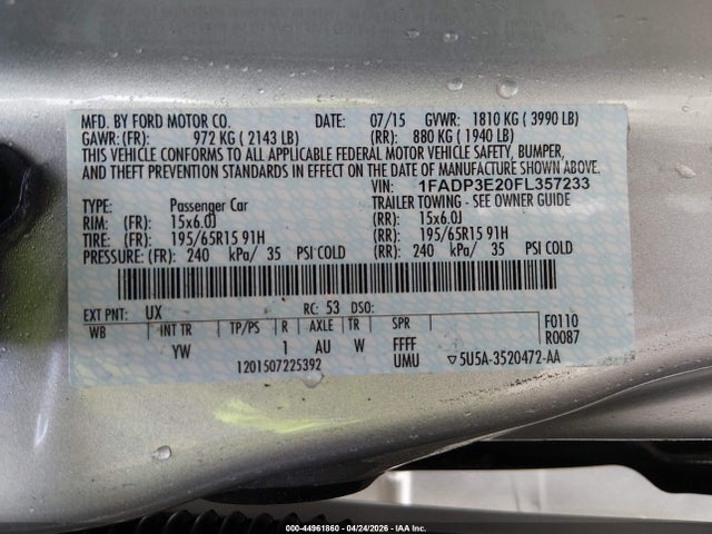 Aukcja sprzedaży 2015 Ford Focus S, vin: 1FADP3E20FL357233, numer aukcji: 44961860