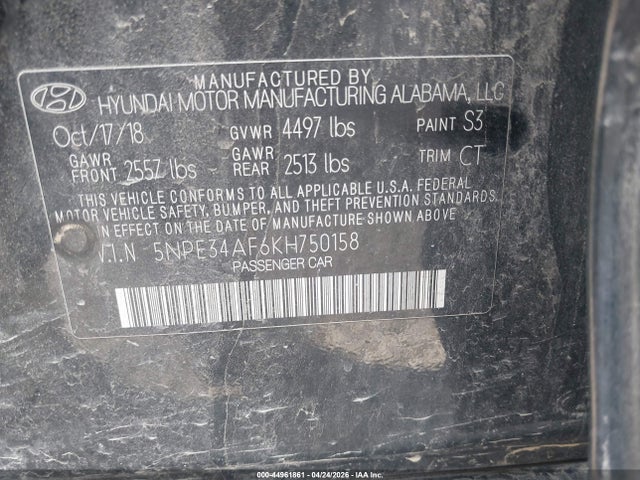 Продаж на аукціоні авто 2019 Hyundai Sonata Sport, vin: 5NPE34AF6KH750158, номер лоту: 44961861