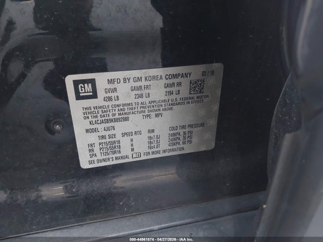 Продаж на аукціоні авто 2019 Buick Encore Fwd Preferred, vin: KL4CJASB9KB892880, номер лоту: 44961874