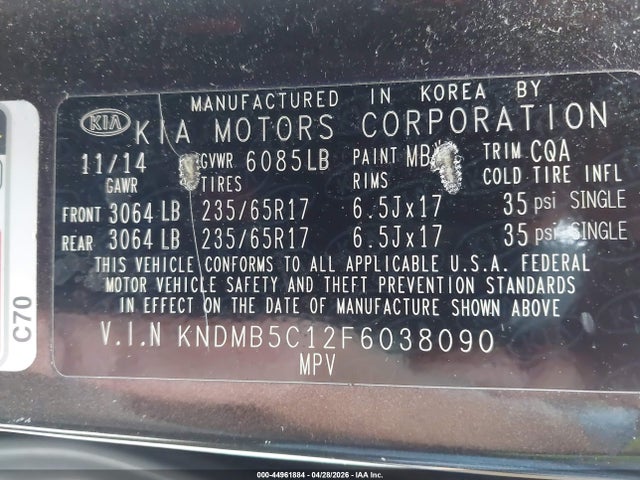 Продаж на аукціоні авто 2015 Kia Sedona Lx, vin: KNDMB5C12F6038090, номер лоту: 44961884