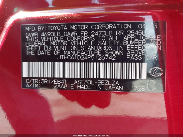 Продажа на аукционе авто 2023 Lexus Is 300, vin: JTHCA1D24P5126742, номер лота: 44961912