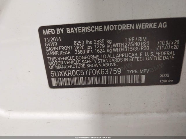 Продажа на аукционе авто 2015 Bmw X5 Xdrive35i, vin: 5UXKR0C57F0K63759, номер лота: 44961956