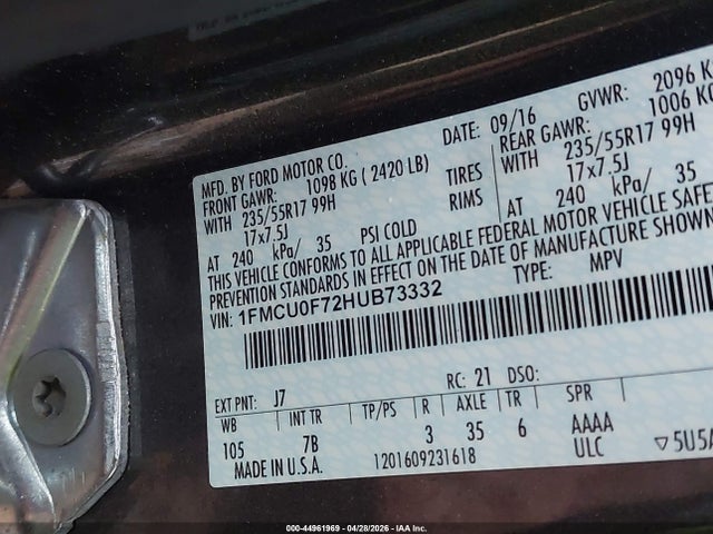 Продажа на аукционе авто 2017 Ford Escape S, vin: 1FMCU0F72HUB73332, номер лота: 44961969