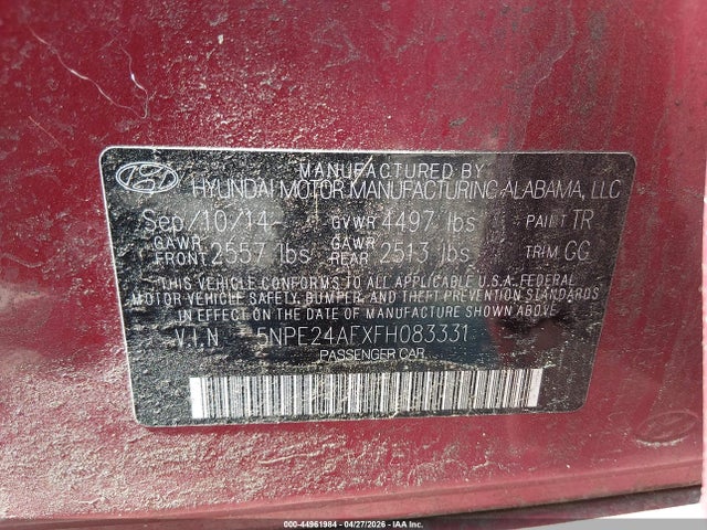 44961984 :رقم المزاد ، 5NPE24AFXFH083331 vin ، 2015 Hyundai Sonata Se مزاد بيع