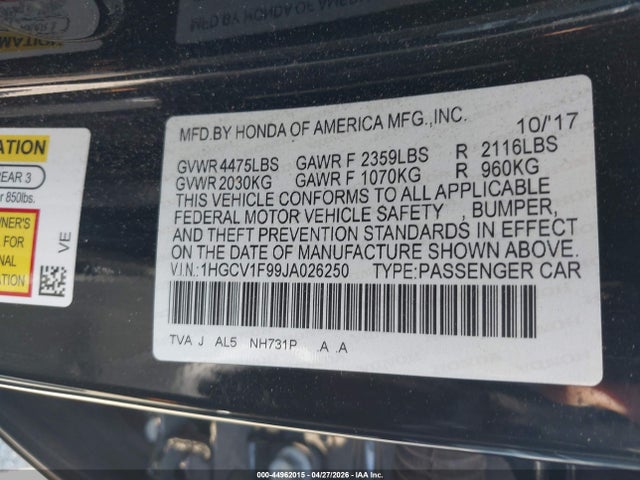 Продаж на аукціоні авто 2018 Honda Accord Touring, vin: 1HGCV1F99JA026250, номер лоту: 44962015