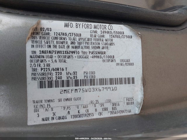 Продаж на аукціоні авто 2003 Mercury Grand Marquis Ls, vin: 2MEFM75W03X679910, номер лоту: 44962054