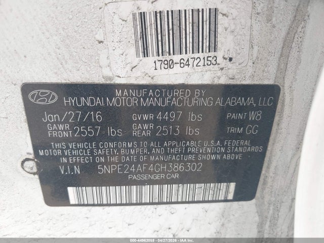 Продажа на аукционе авто 2016 Hyundai Sonata, vin: 5NPE24AF4GH386302, номер лота: 44962059