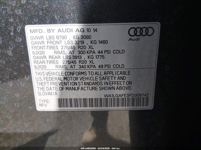 Aukcja sprzedaży 2015 Audi Q7 3.0t Premium, vin: WA1LGAFE3FD009742, numer aukcji: 44962066