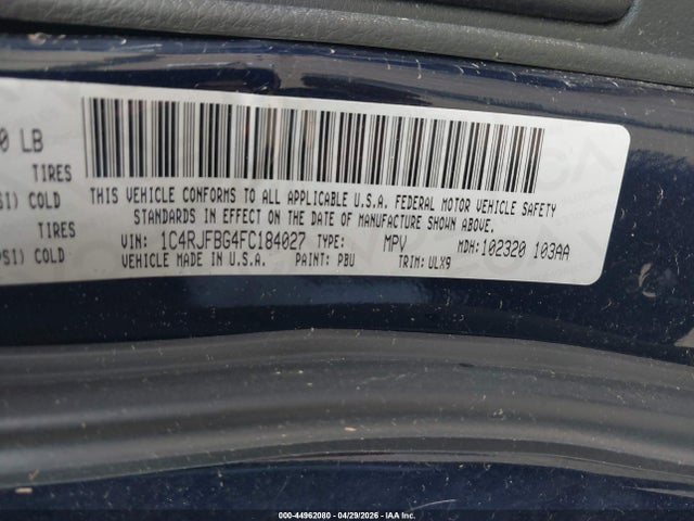 Продаж на аукціоні авто 2015 Jeep Grand Cherokee Limited, vin: 1C4RJFBG4FC184027, номер лоту: 44962080