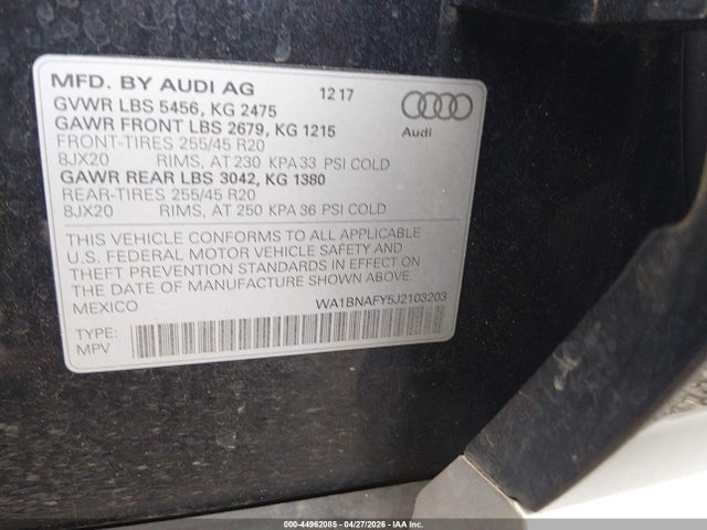 44962085 :رقم المزاد ، WA1BNAFY5J2103203 vin ، 2018 Audi Q5 2.0t Premium/2.0t Tech Premium مزاد بيع