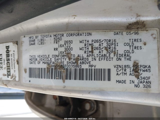 Aukcja sprzedaży 1996 Toyota 4runner Sr5, vin: JT3HN86R0T0035865, numer aukcji: 44962116