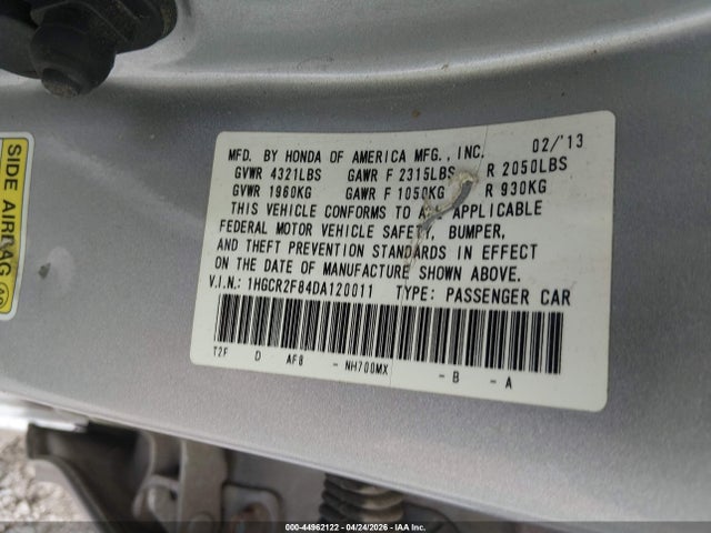 Aukcja sprzedaży 2013 Honda Accord Ex-l, vin: 1HGCR2F84DA120011, numer aukcji: 44962122