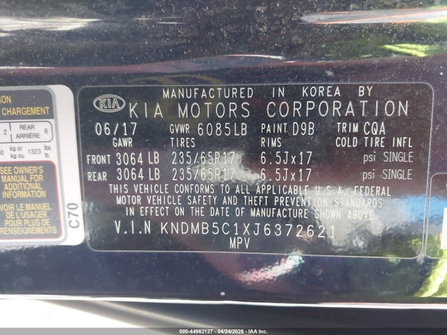 Продаж на аукціоні авто 2018 Kia Sedona Lx, vin: KNDMB5C1XJ6372621, номер лоту: 44962127