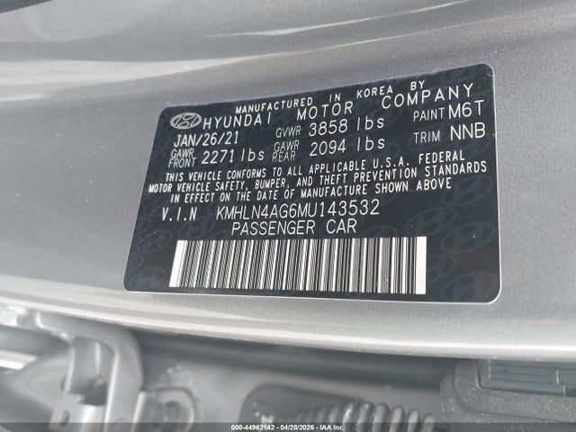 Продажа на аукционе авто 2021 Hyundai Elantra Sel, vin: KMHLN4AG6MU143532, номер лота: 44962142