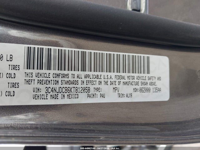 Продаж на аукціоні авто 2019 Jeep Compass Limited 4x4, vin: 3C4NJDCB6KT812058, номер лоту: 44962149