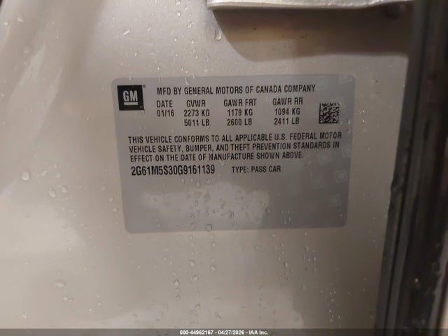 Продаж на аукціоні авто 2016 Cadillac Xts Luxury Collection, vin: 2G61M5S30G9161139, номер лоту: 44962167