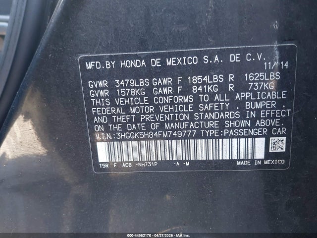 Продажа на аукционе авто 2015 Honda Fit Ex/ex-l, vin: 3HGGK5H84FM749777, номер лота: 44962170