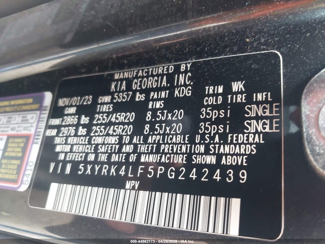 Aukcja sprzedaży 2023 Kia Sorento Sx, vin: 5XYRK4LF5PG242439, numer aukcji: 44962173