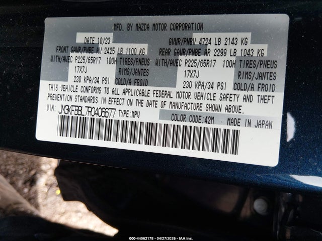 44962178 :رقم المزاد ، JM3KFBBL7R0406677 vin ، 2024 Mazda Cx-5 2.5 S Select مزاد بيع