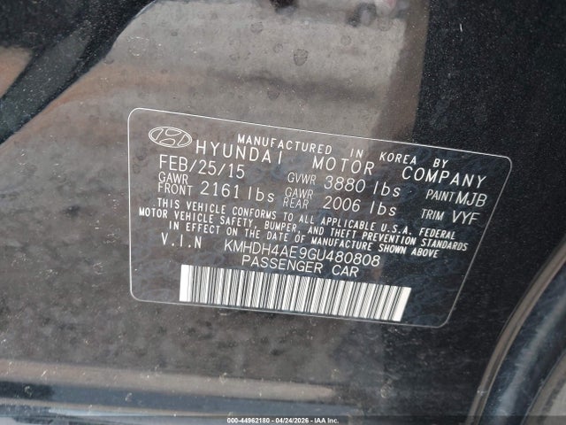 KMHDH4AE9GU480808 Hyundai ELANTRA SE