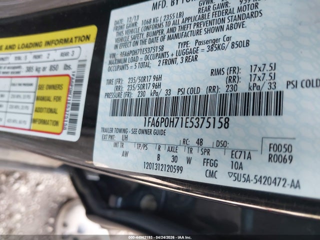 44962193 :رقم المزاد ، 1FA6P0H71E5375158 vin ، 2014 Ford Fusion Se مزاد بيع