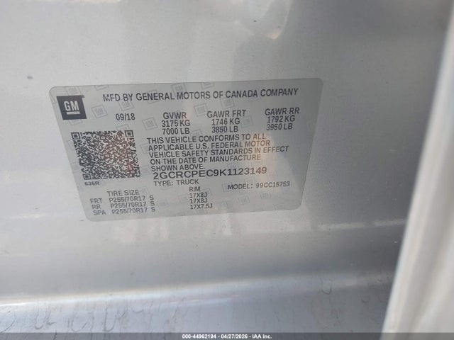 44962194 :رقم المزاد ، 2GCRCPEC9K1123149 vin ، 2019 Chevrolet Silverado 1500 Ld Lt مزاد بيع