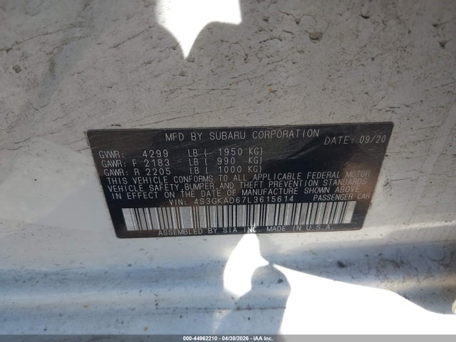 44962210 :رقم المزاد ، 4S3GKAD67L3615614 vin ، 2020 Subaru Impreza Premium مزاد بيع