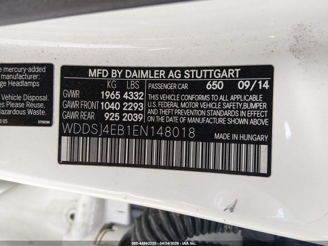 Продаж на аукціоні авто 2014 Mercedes-benz Cla 250, vin: WDDSJ4EB1EN148018, номер лоту: 44962225