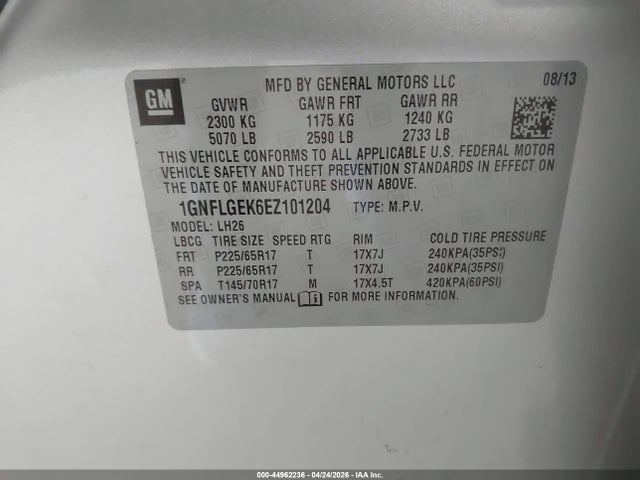 Продажа на аукционе авто 2014 Chevrolet Equinox 2lt, vin: 1GNFLGEK6EZ101204, номер лота: 44962236