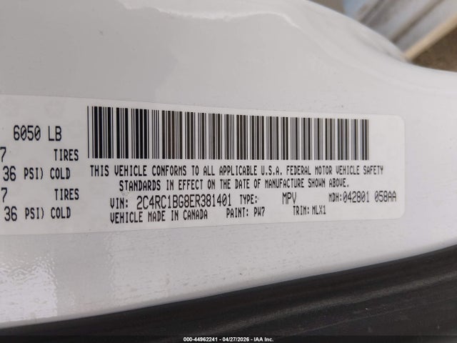 2014 Chrysler Town & Country Touring მანქანა იყიდება აუქციონზე, vin: 2C4RC1BG8ER381401, აუქციონის ნომერი: 44962241