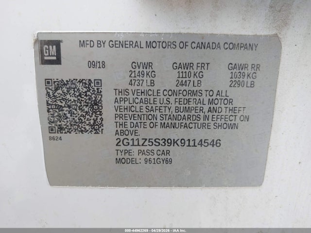 Продаж на аукціоні авто 2019 Chevrolet Impala Lt, vin: 2G11Z5S39K9114546, номер лоту: 44962269