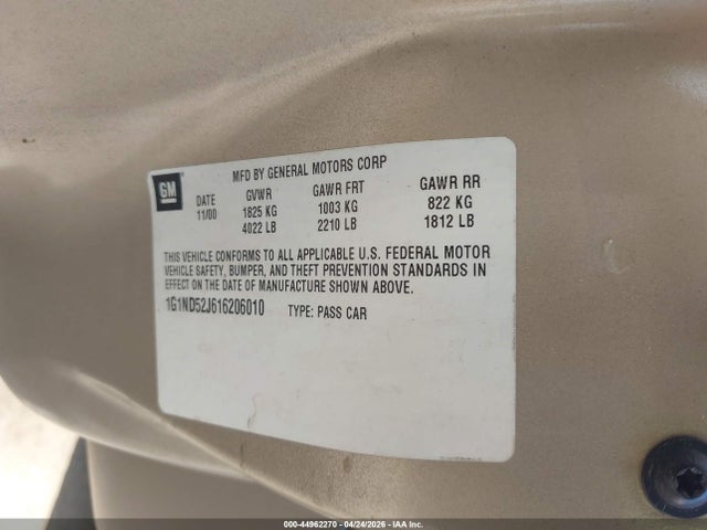 44962270 :رقم المزاد ، 1G1ND52J616206010 vin ، 2001 Chevrolet Malibu مزاد بيع