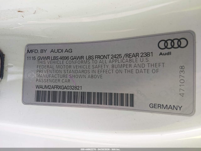 2016 Audi A5 2.0t Premium მანქანა იყიდება აუქციონზე, vin: WAUM2AFRXGA032821, აუქციონის ნომერი: 44962276