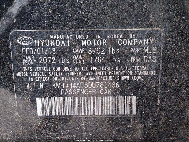 Продаж на аукціоні авто 2013 Hyundai Elantra Gls, vin: KMHDH4AE8DU781436, номер лоту: 44962281