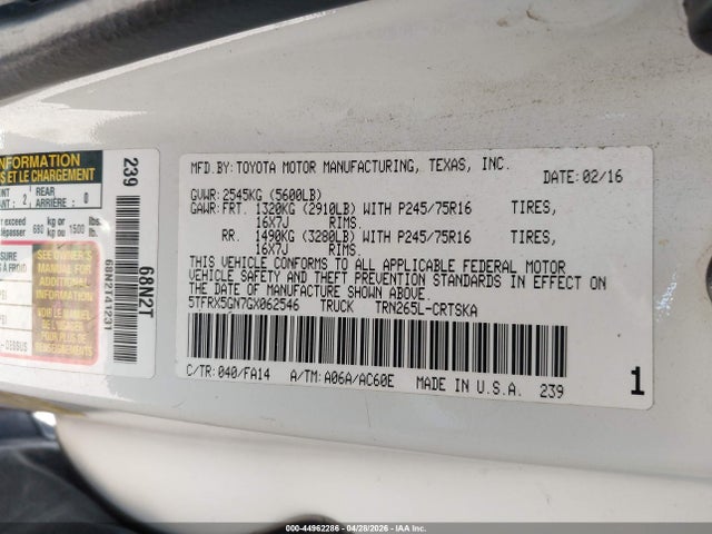 5TFRX5GN7GX062546 Toyota Tacoma Sr