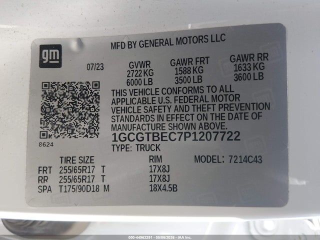 1GCGTBEC7P1207722 Chevrolet Colorado 4wd Short Box Wt