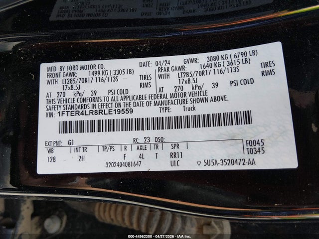 2024 Ford Ranger Raptor მანქანა იყიდება აუქციონზე, vin: 1FTER4LR8RLE19559, აუქციონის ნომერი: 44962300