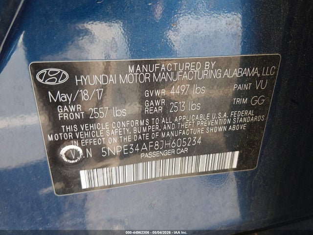 Aukcja sprzedaży 2018 Hyundai Sonata Sel, vin: 5NPE34AF8JH605234, numer aukcji: 44962306
