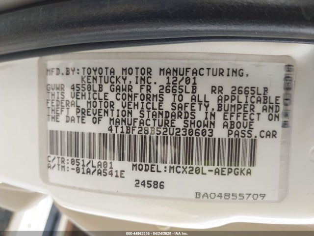 2002 Toyota Avalon Xls მანქანა იყიდება აუქციონზე, vin: 4T1BF28B52U230603, აუქციონის ნომერი: 44962336