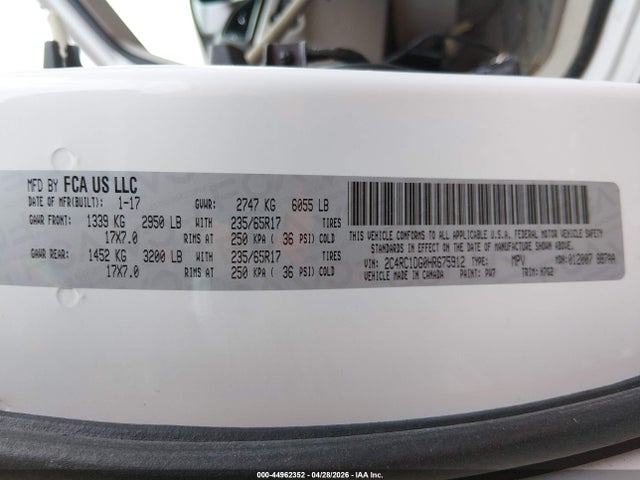 Aukcja sprzedaży 2017 Chrysler Pacifica Touring, vin: 2C4RC1DG0HR675912, numer aukcji: 44962352