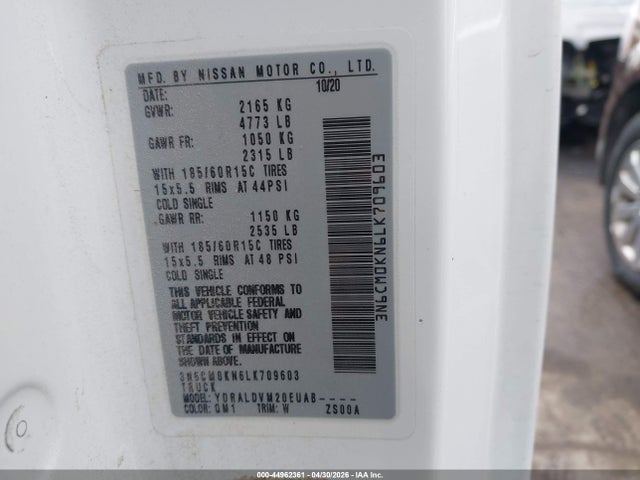 Продажа на аукционе авто 2020 Nissan Nv200  Cargo S Xtronic Cvt, vin: 3N6CM0KN6LK709603, номер лота: 44962361
