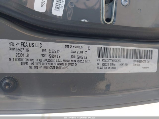 Продаж на аукціоні авто 2019 Chrysler 300 300s Awd, vin: 2C3CCAGG3KH586077, номер лоту: 44962376