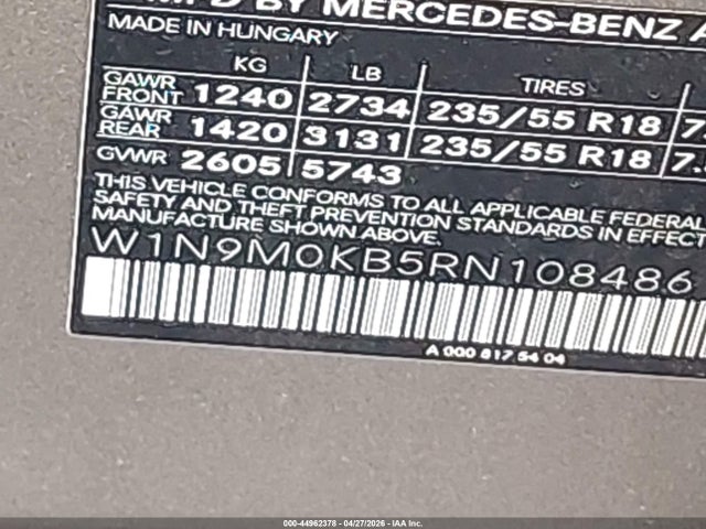 Aukcja sprzedaży 2024 Mercedes-benz Eqb 300 Suv 4matic, vin: W1N9M0KB5RN108486, numer aukcji: 44962378
