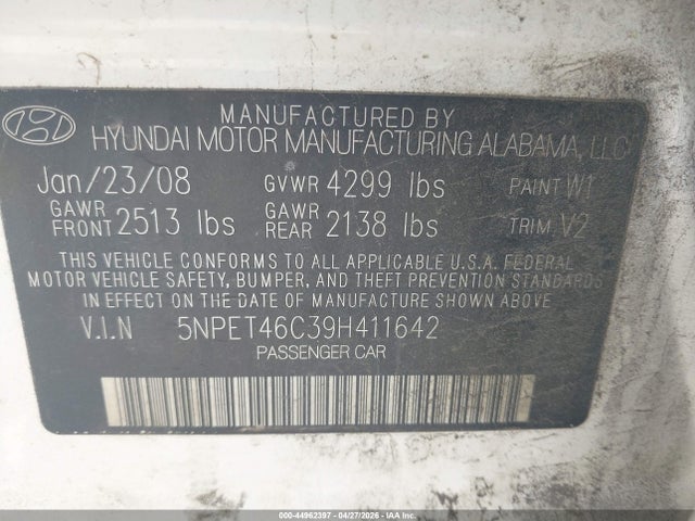 Продажа на аукционе авто 2009 Hyundai Sonata Gls, vin: 5NPET46C39H411642, номер лота: 44962397
