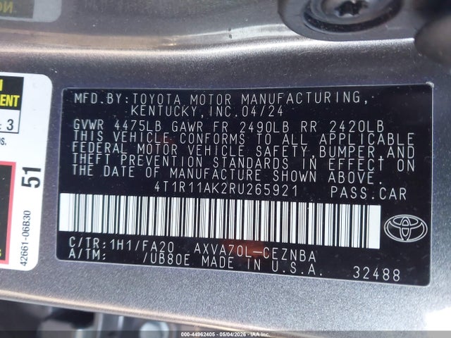 4T1R11AK2RU265921 Toyota CAMRY LE