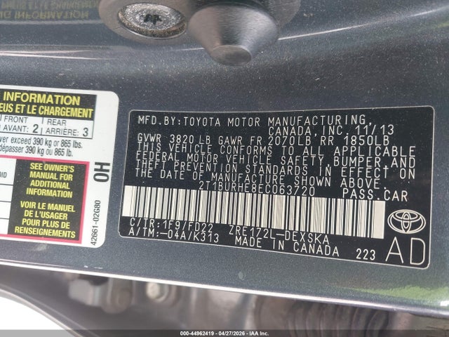 44962419 :رقم المزاد ، 2T1BURHE8EC063720 vin ، 2014 Toyota Corolla S Plus مزاد بيع