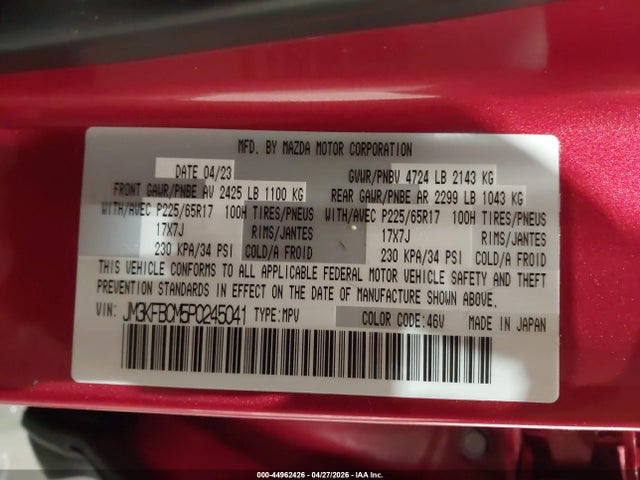 Продаж на аукціоні авто 2023 Mazda Cx-5 2.5 S Preferred, vin: JM3KFBCM5P0245041, номер лоту: 44962426